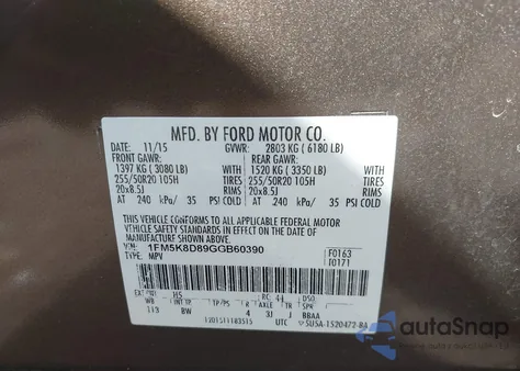 2016 Ford Explorer Xlt z USA, uszkodzony, nr VIN 1FM5K8D89GGB60390